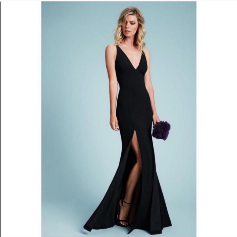 NWOT Dress the Population Black Iris Dress slit gown sz XL - Picture 2 of 7